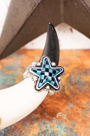 Turquoise Check Out The Stars Stretch Silvertone Ring
