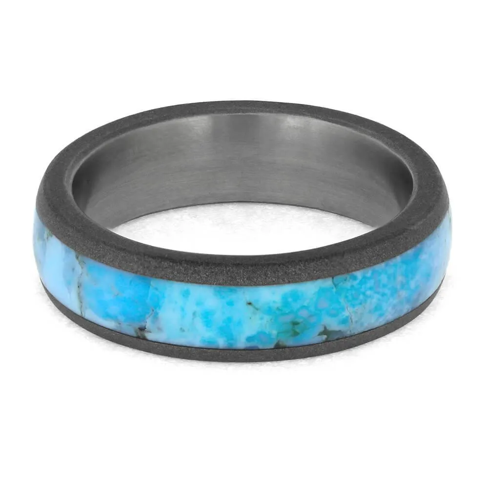 Turquoise Wedding Band in Sandblasted Titanium