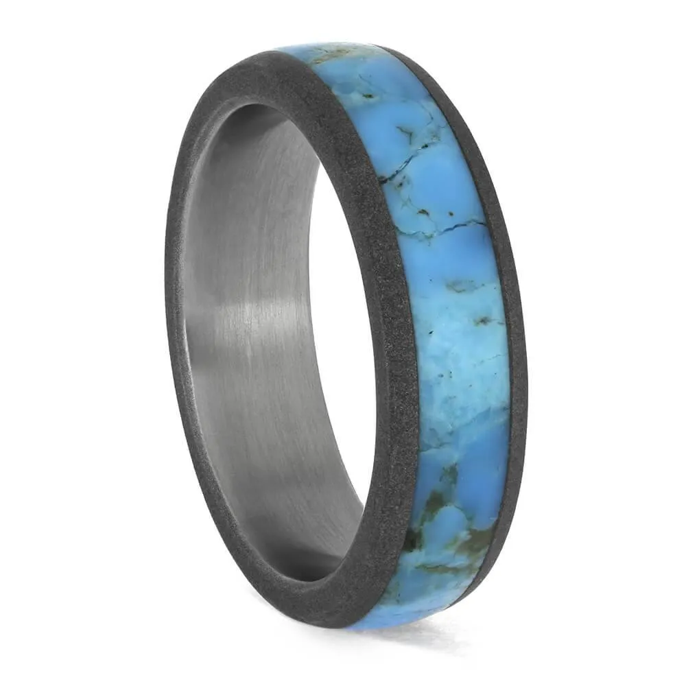Turquoise Wedding Band in Sandblasted Titanium