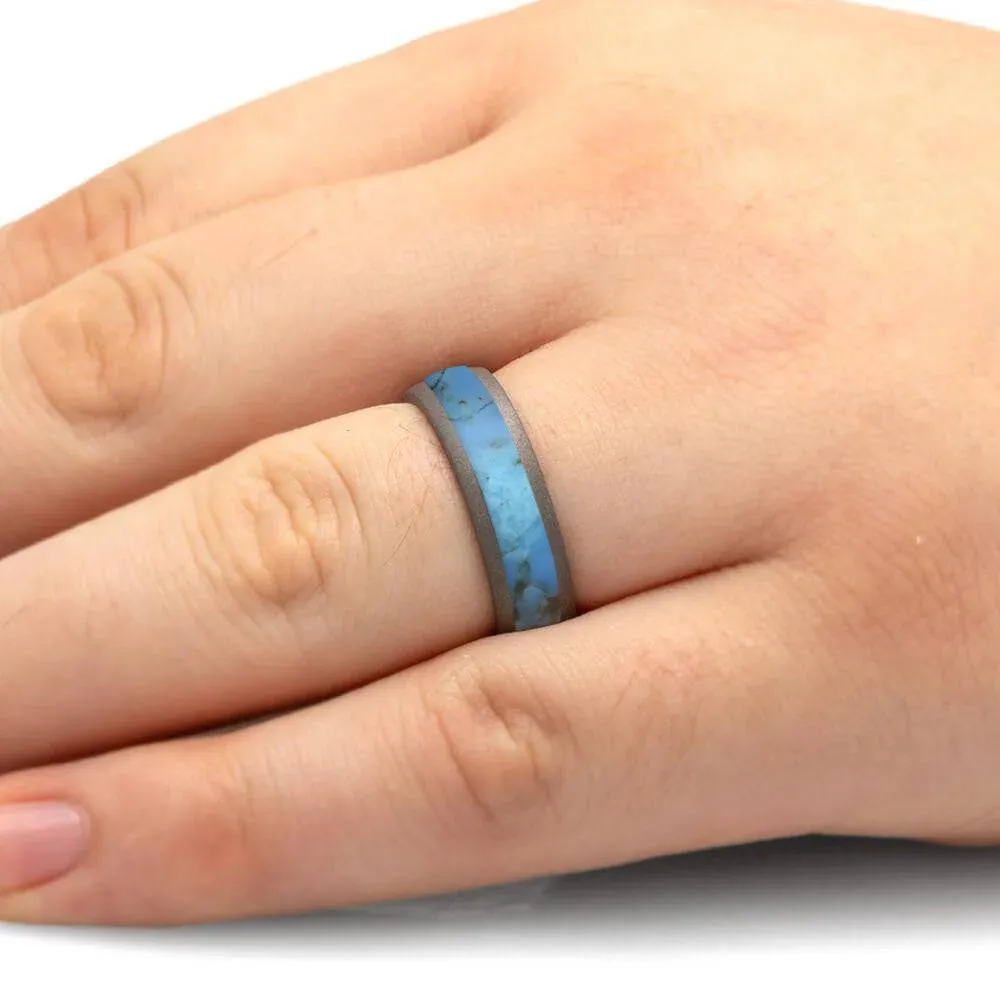 Turquoise Wedding Band in Sandblasted Titanium
