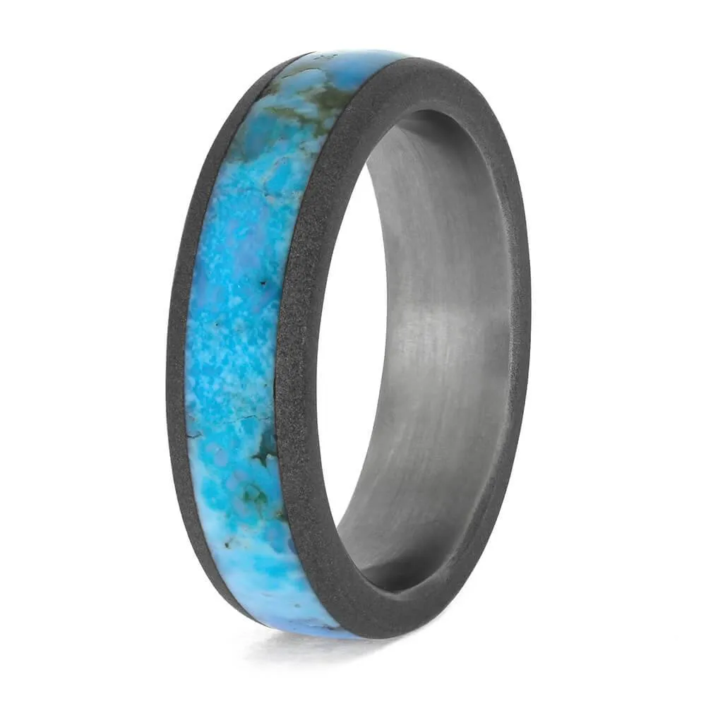 Turquoise Wedding Band in Sandblasted Titanium