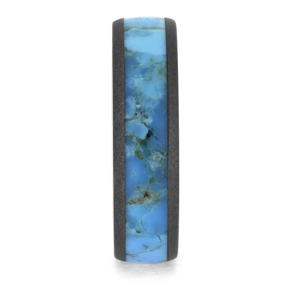 Turquoise Wedding Band in Sandblasted Titanium