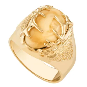 Twin Peaks - Gold Elk Ivory Mens Ring