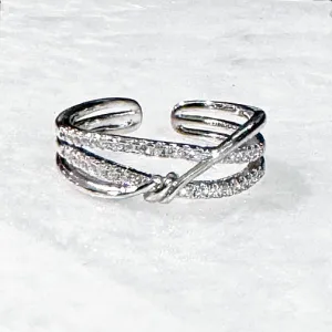 Twisted Bands Adjustable Crystal Ring (GOLD OR SILVER)