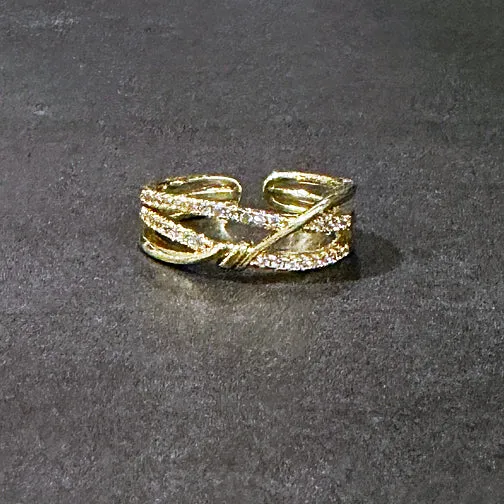 Twisted Bands Adjustable Crystal Ring (GOLD OR SILVER)