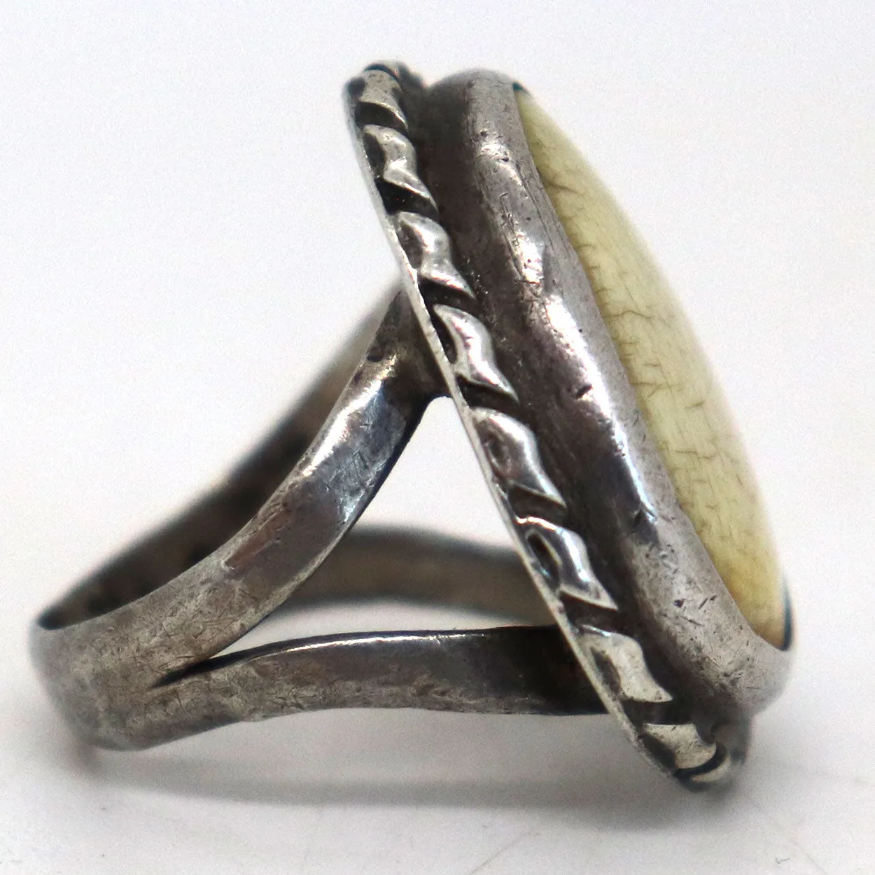 Two Vintage Native American Silver, Antler and Turquoise Rings