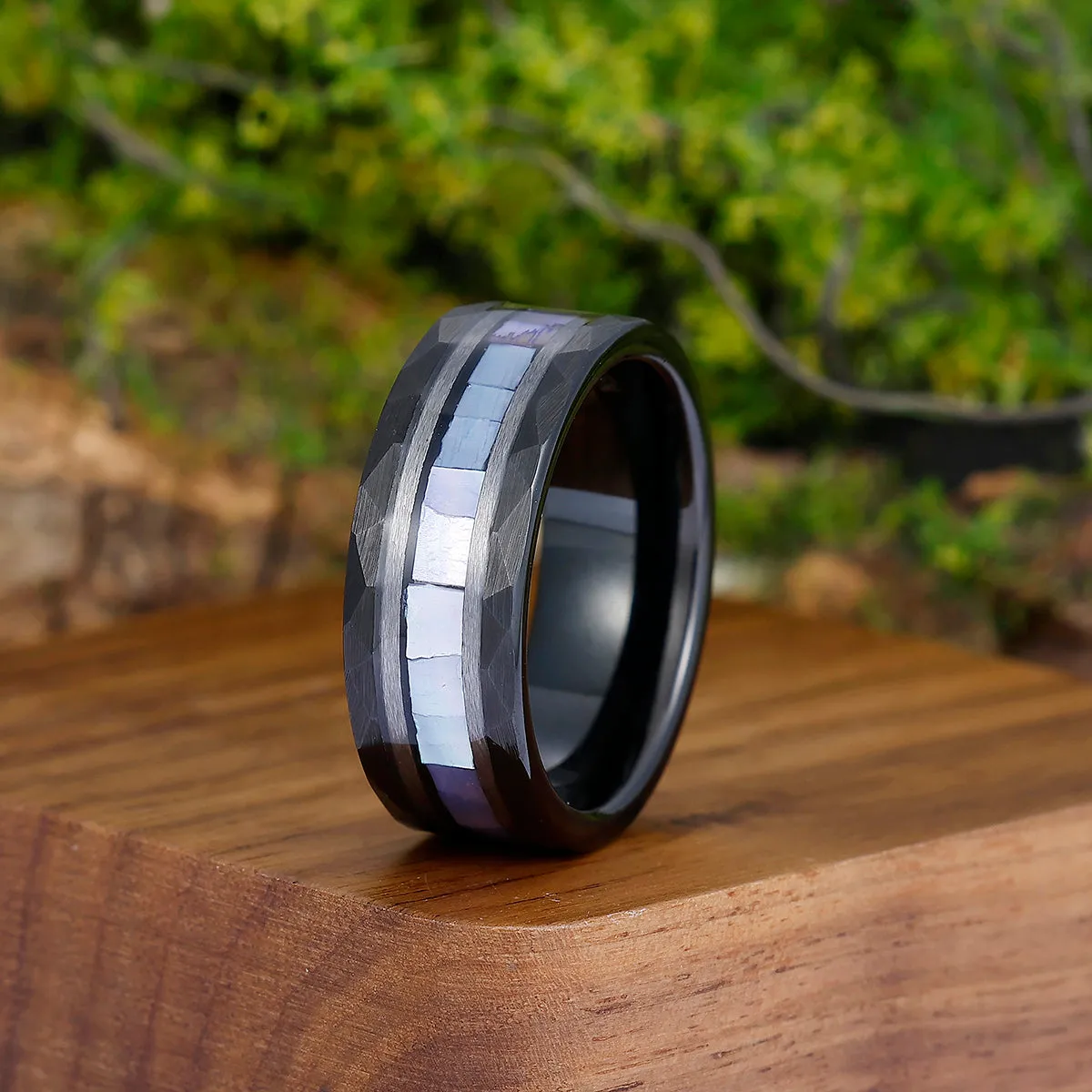 Unique 8mm Shell Tungsten Couple Rings Black Rose Gold Matching Wedding Bands