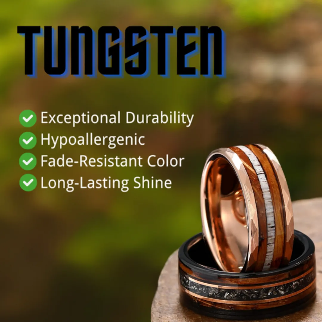 Unique 8mm Shell Tungsten Couple Rings Black Rose Gold Matching Wedding Bands
