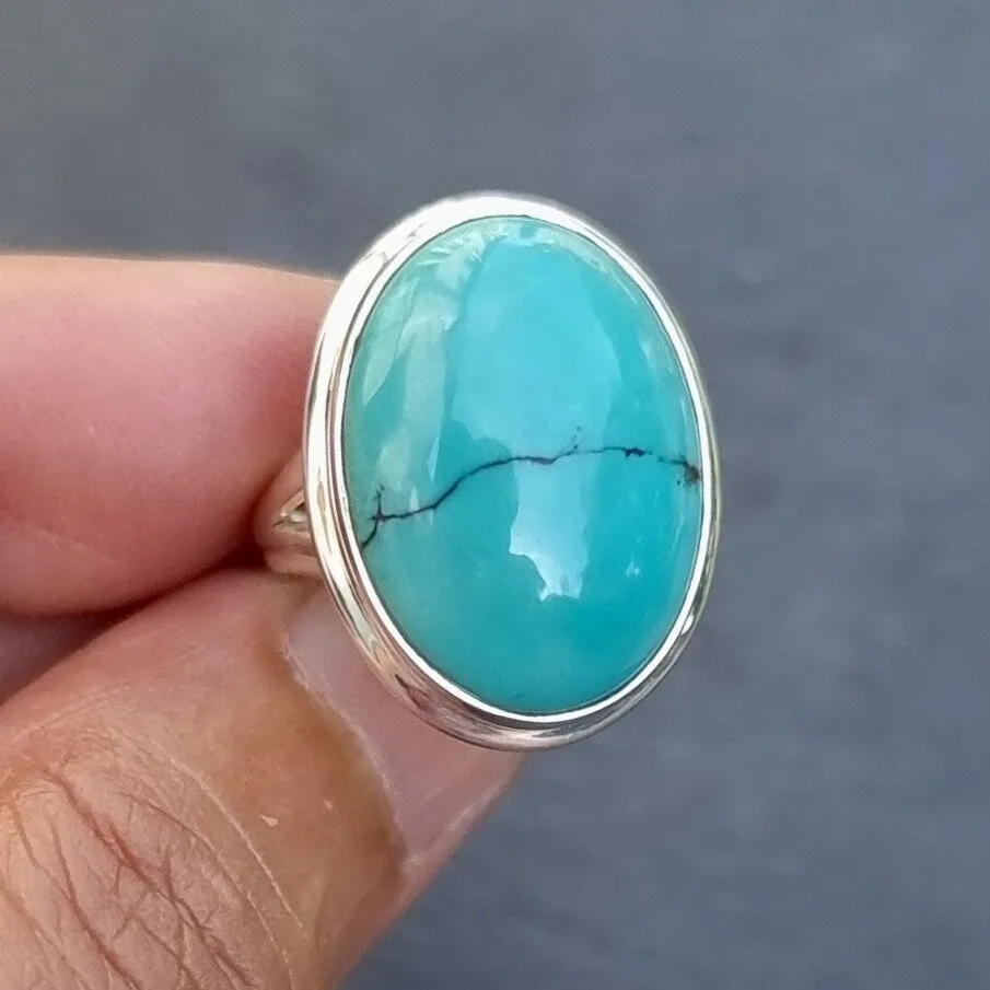 Unisex Small Oval Turquoise Sterling Silver Ring, R68