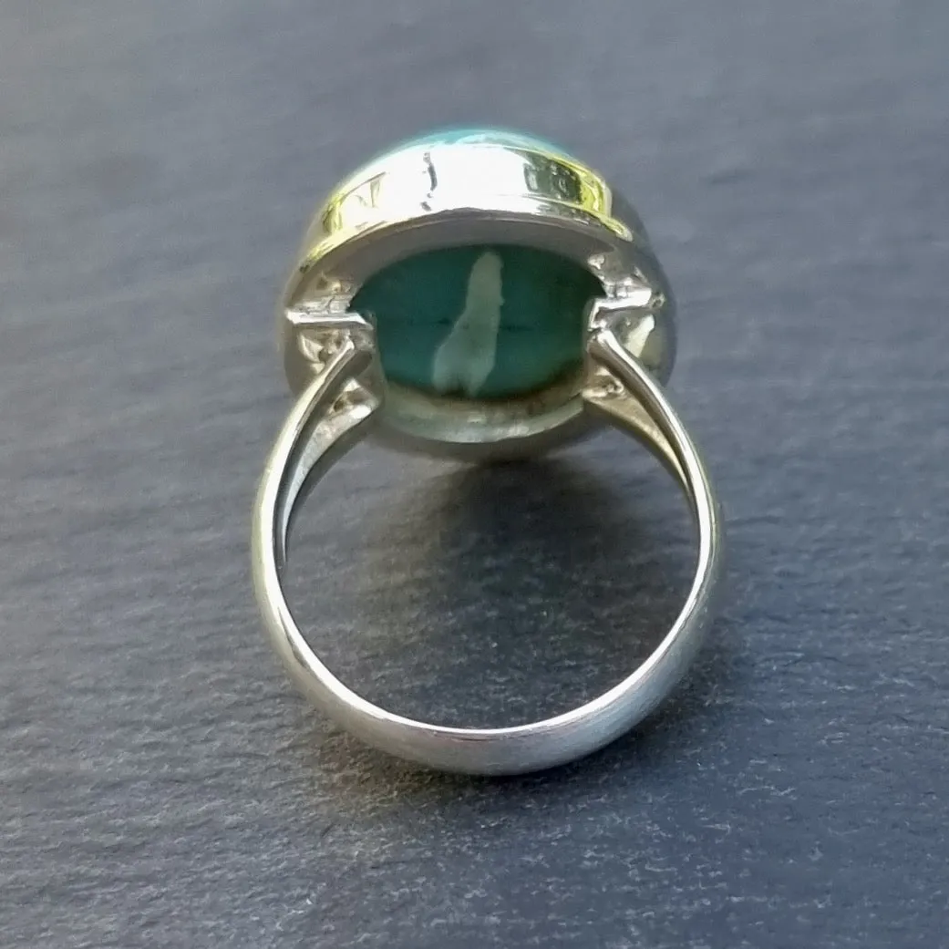 Unisex Small Oval Turquoise Sterling Silver Ring, R68