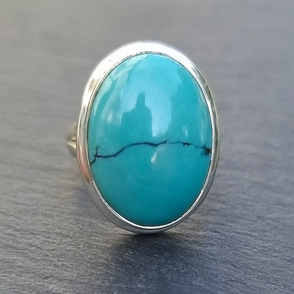Unisex Small Oval Turquoise Sterling Silver Ring, R68