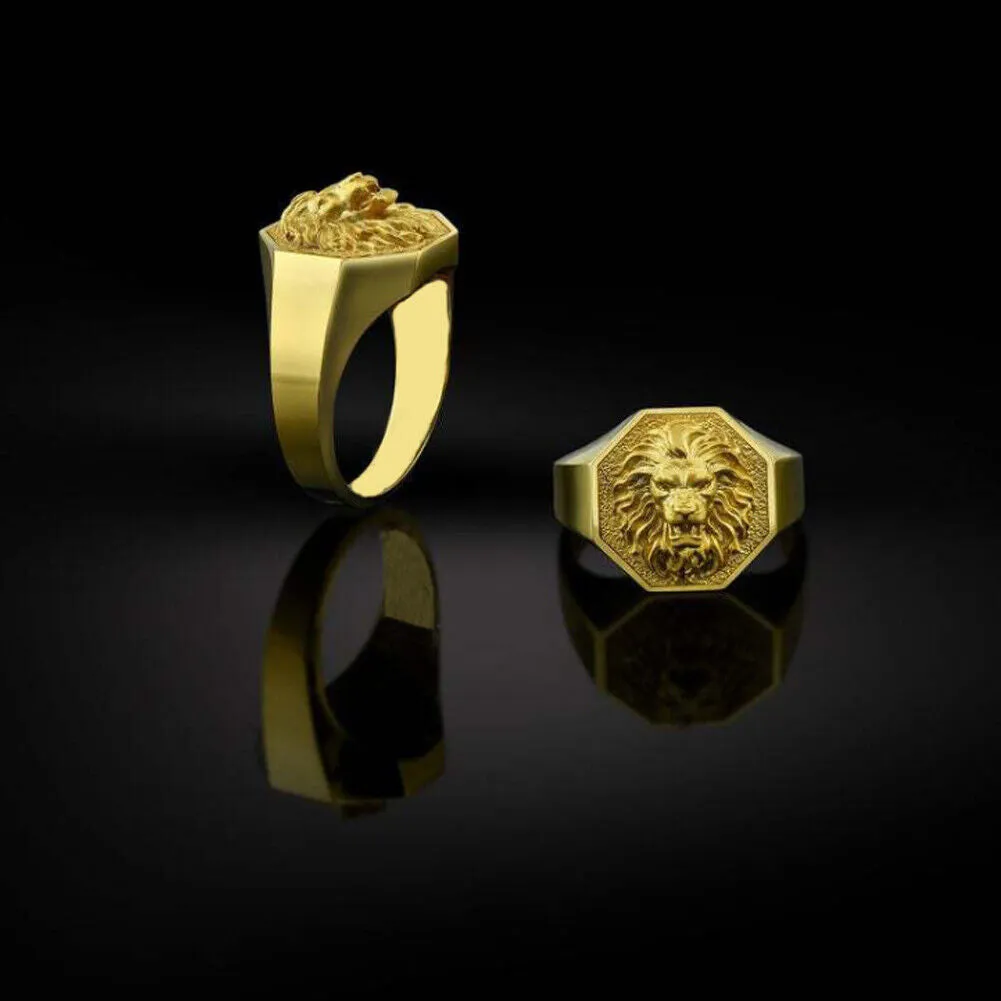 US 2-4 Pack Men Gold Plated Stainless Steel Lion Head of Judah Ring