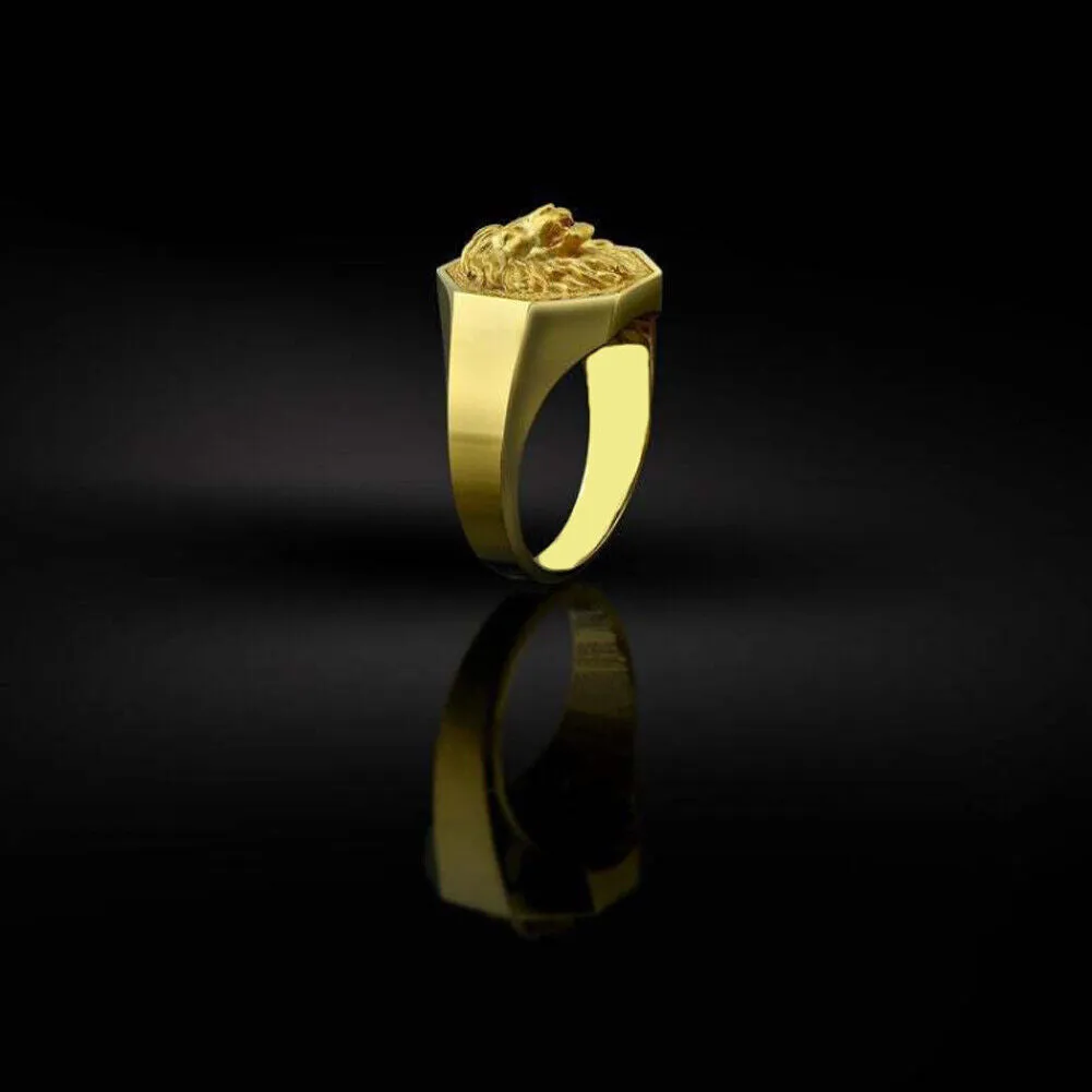 US 2-4 Pack Men Gold Plated Stainless Steel Lion Head of Judah Ring