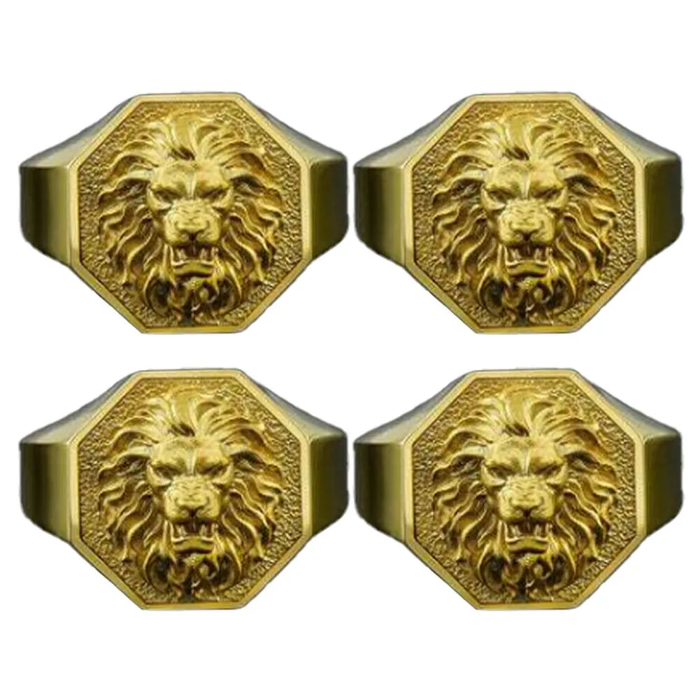 US 2-4 Pack Men Gold Plated Stainless Steel Lion Head of Judah Ring