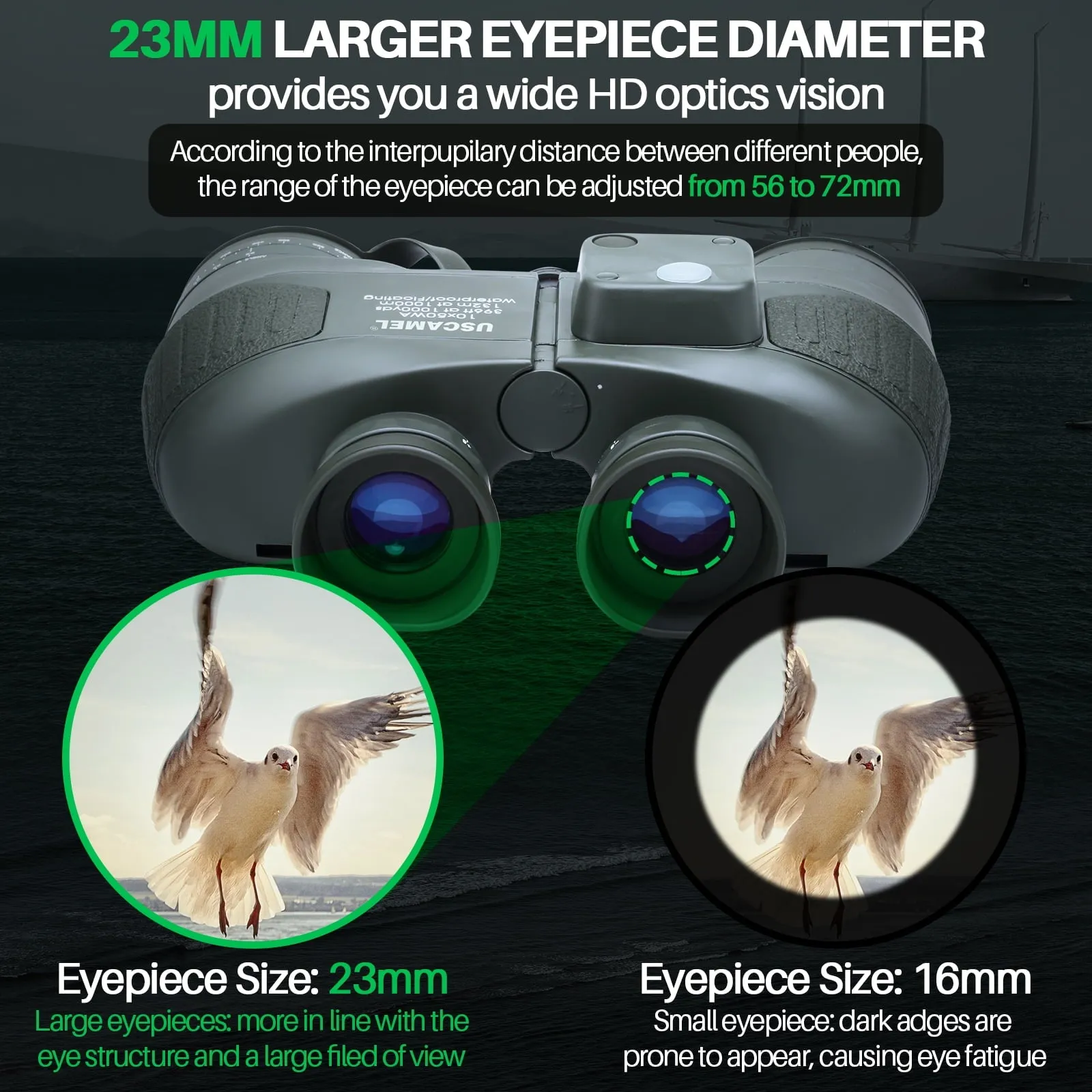 USCAMEL 10X50 Marine Binoculars for Adults, Low Light Night Vision Binoculars with Rangefinder Compass, BAK4 Waterproof Military Tactical Binoculars for Boating Navigation Hunting