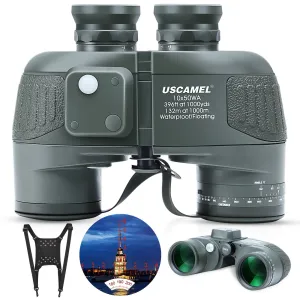 USCAMEL 10X50 Marine Binoculars for Adults, Low Light Night Vision Binoculars with Rangefinder Compass, BAK4 Waterproof Military Tactical Binoculars for Boating Navigation Hunting