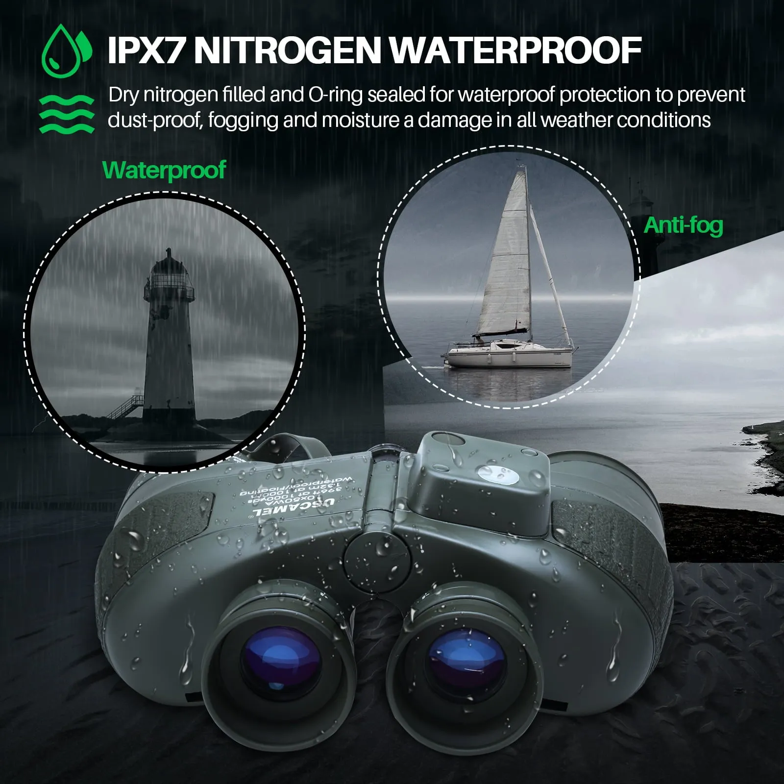 USCAMEL 10X50 Marine Binoculars for Adults, Low Light Night Vision Binoculars with Rangefinder Compass, BAK4 Waterproof Military Tactical Binoculars for Boating Navigation Hunting