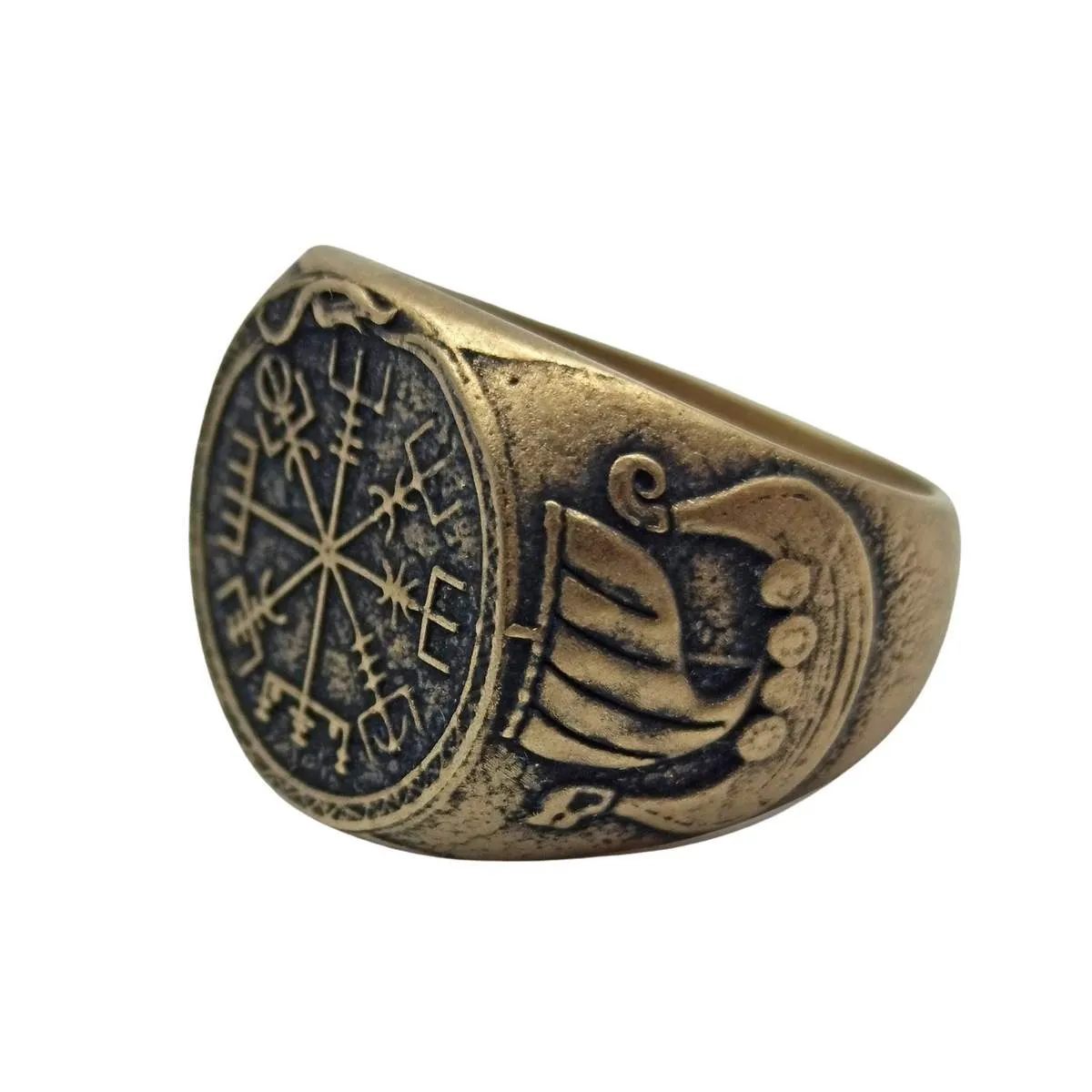Vegvisir bronze signet ring