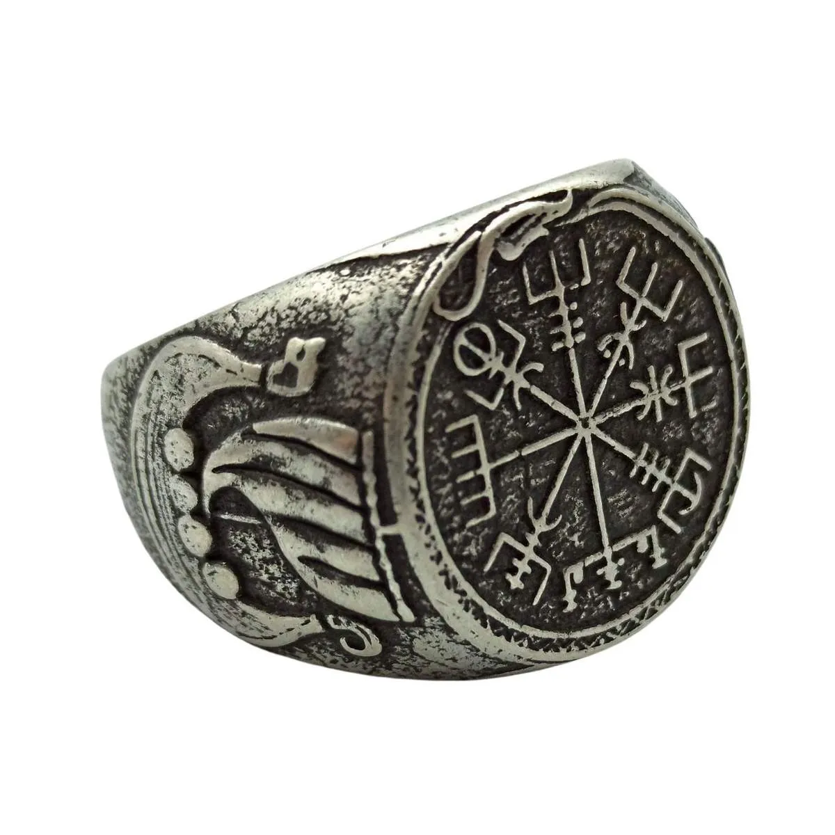 Vegvisir bronze signet ring