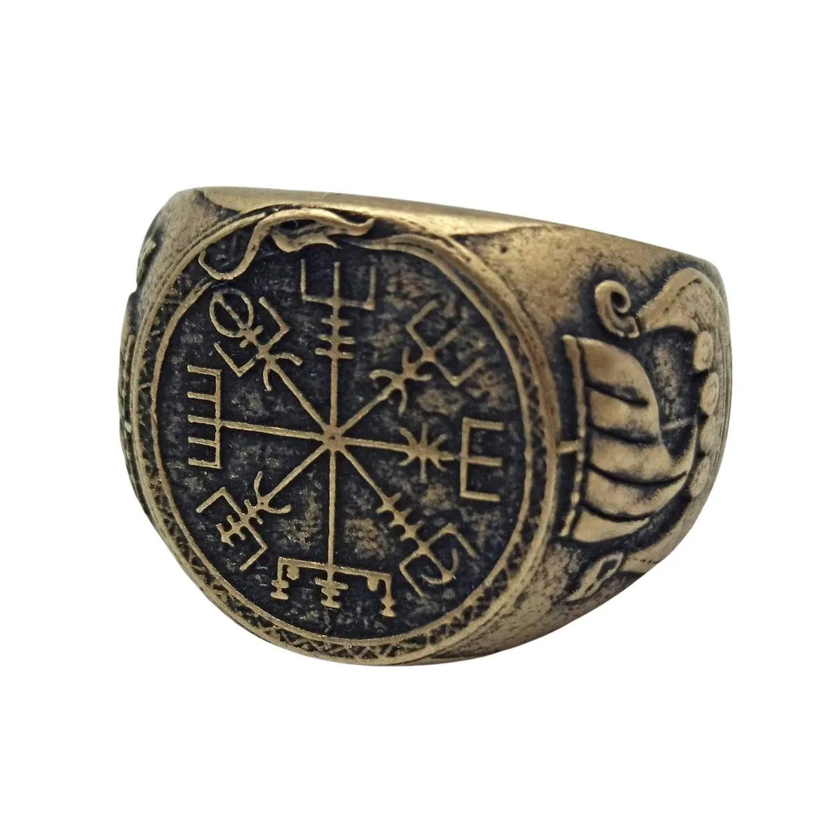Vegvisir bronze signet ring