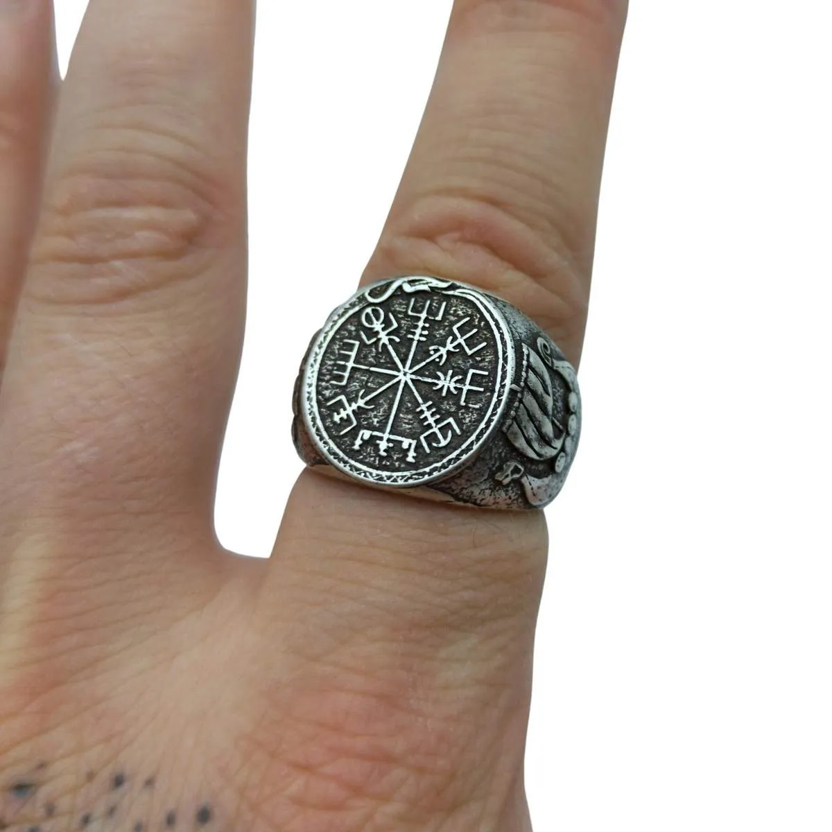 Vegvisir bronze signet ring