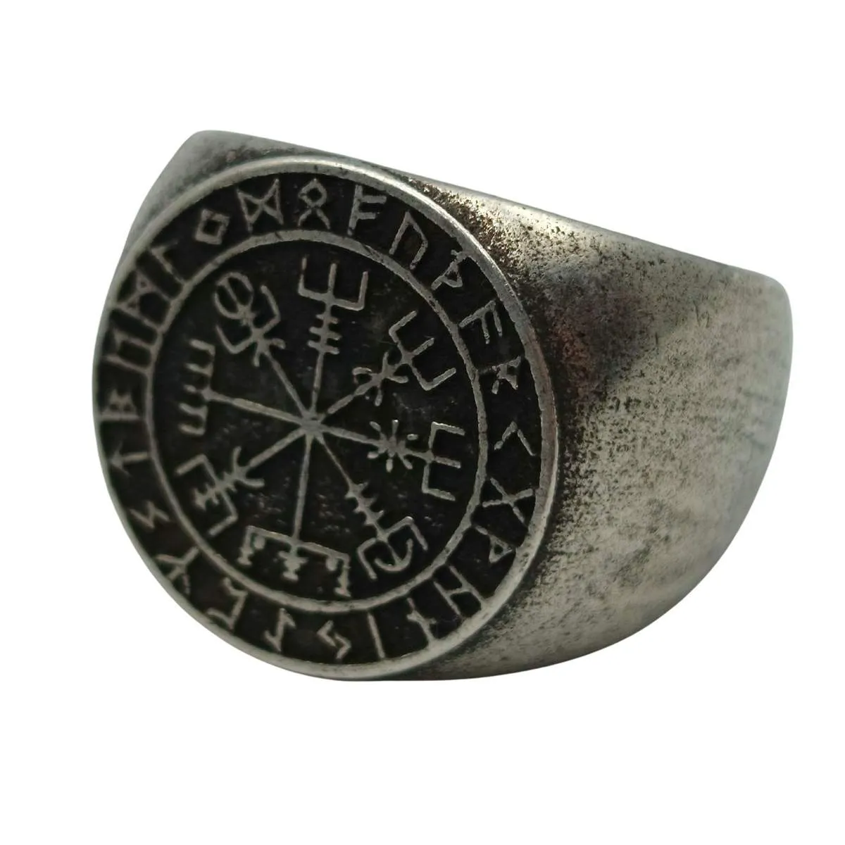 Vegvisir in Elder Futhark circle bronze ring