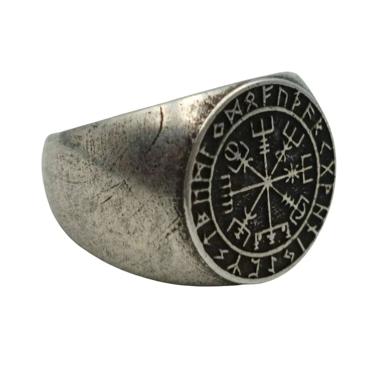 Vegvisir in Elder Futhark circle bronze ring