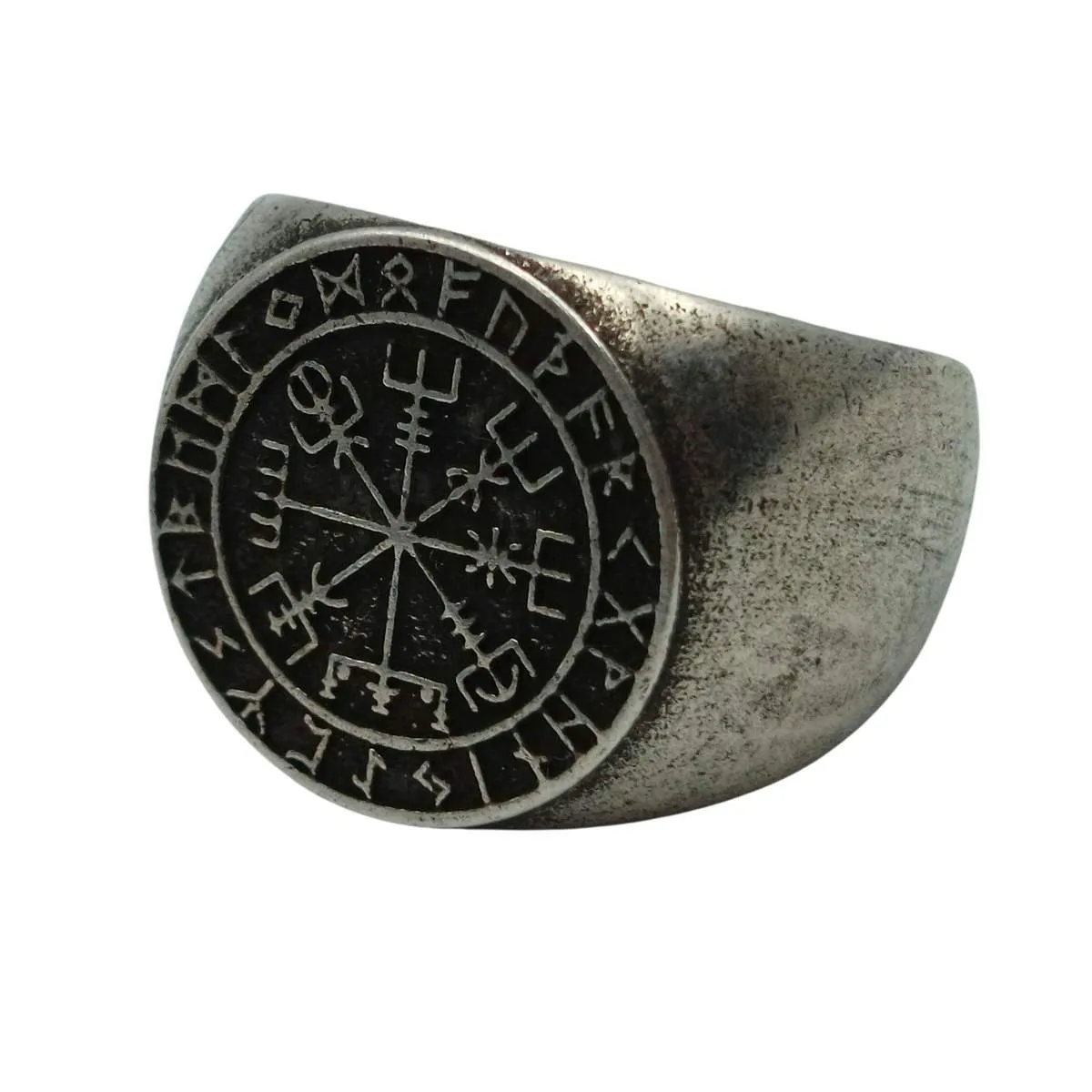 Vegvisir in Elder Futhark circle bronze ring