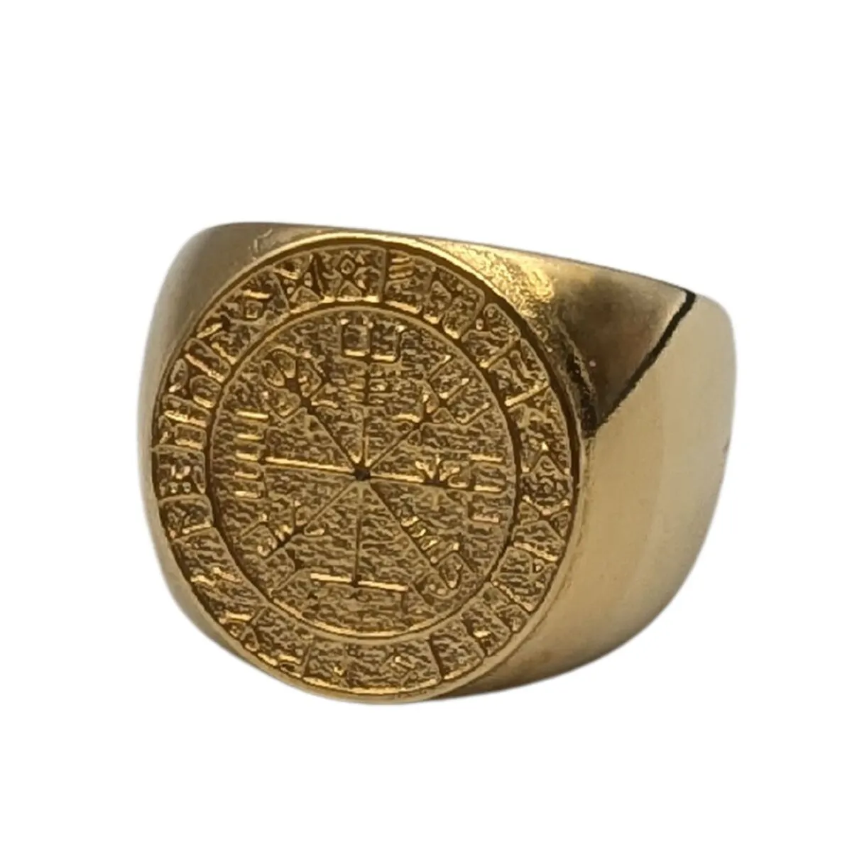 Vegvisir in Elder Futhark circle bronze ring