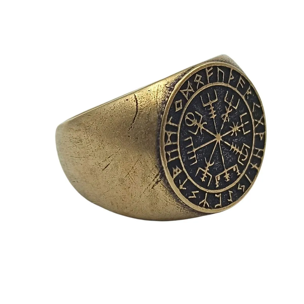 Vegvisir in Elder Futhark circle bronze ring