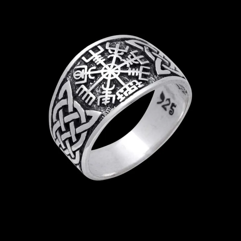 Vegvisir Norse Compass Knotwork Sterling Silver Ring
