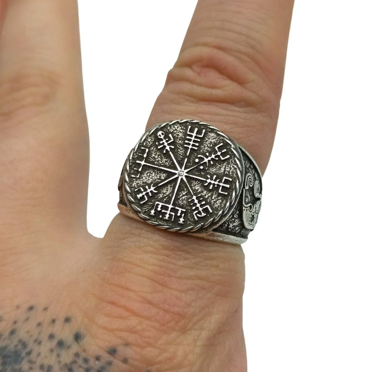 Vegvisir signet ring Viking compass bronze ring