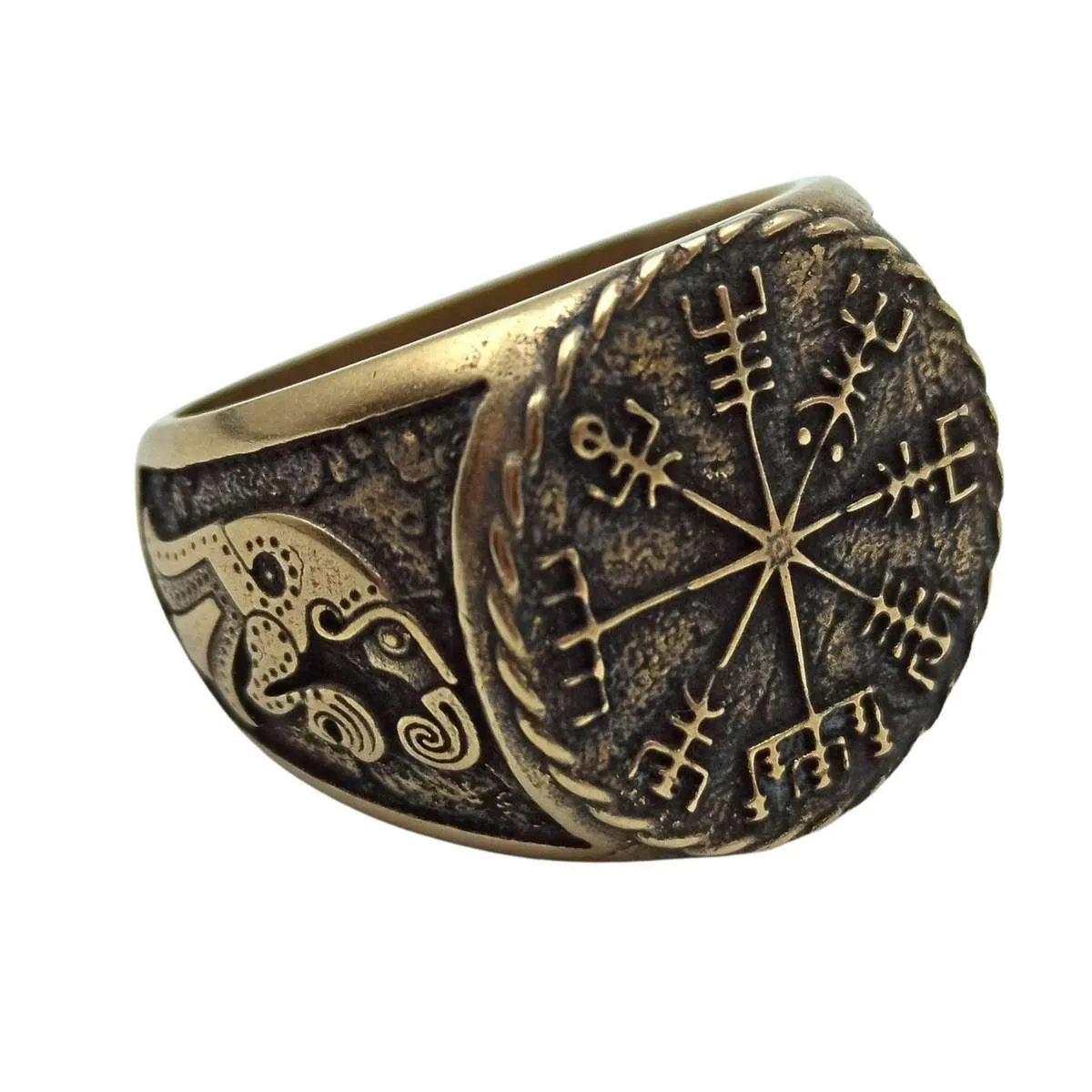 Vegvisir signet ring Viking compass bronze ring
