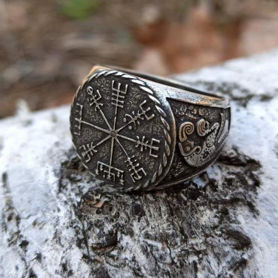 Vegvisir signet ring Viking compass bronze ring