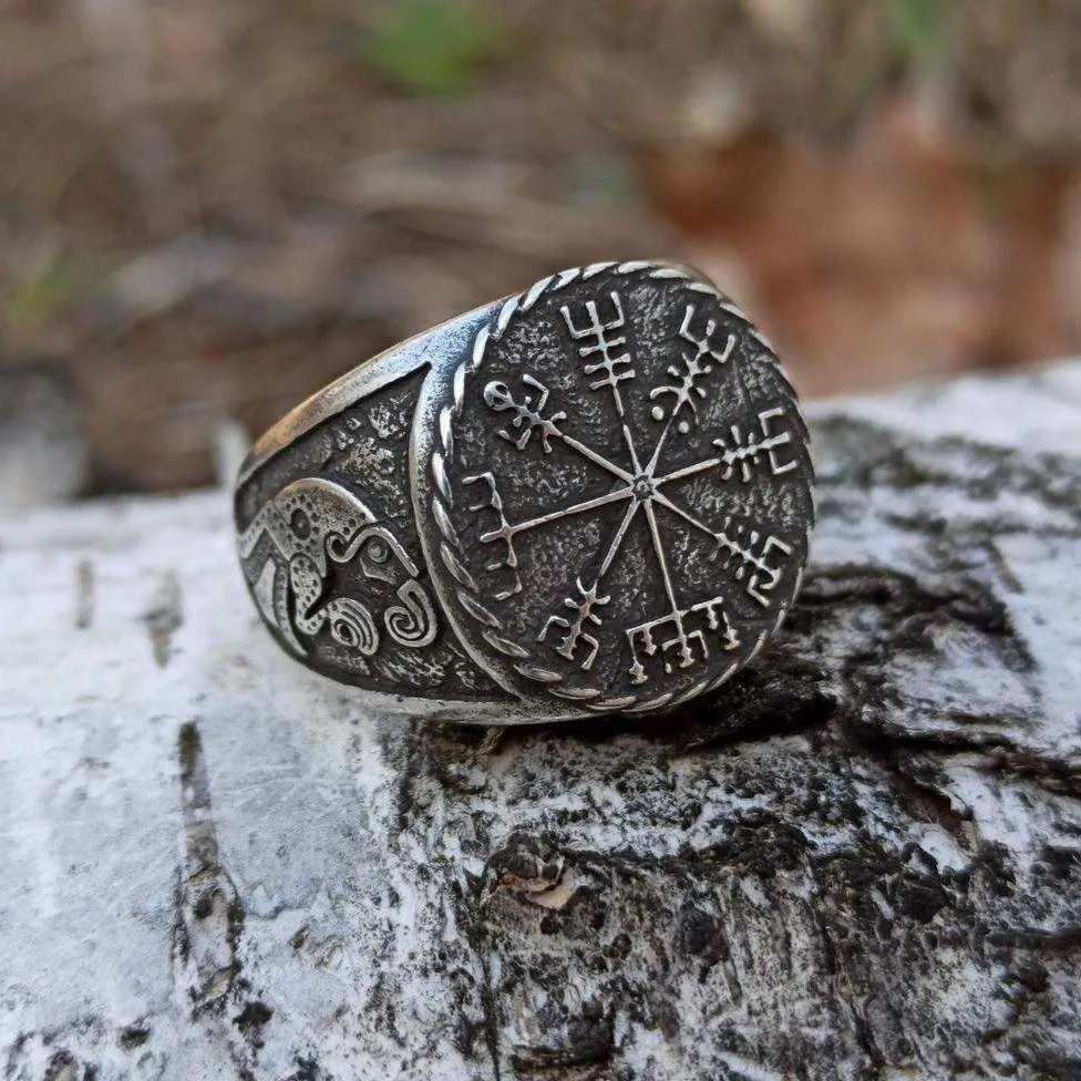 Vegvisir signet ring Viking compass bronze ring