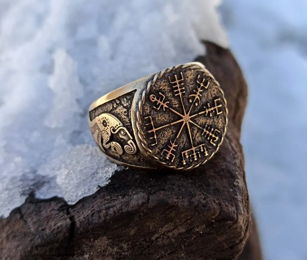 Vegvisir signet ring Viking compass bronze ring