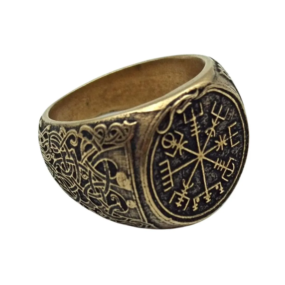 Viking compass signet bronze ring