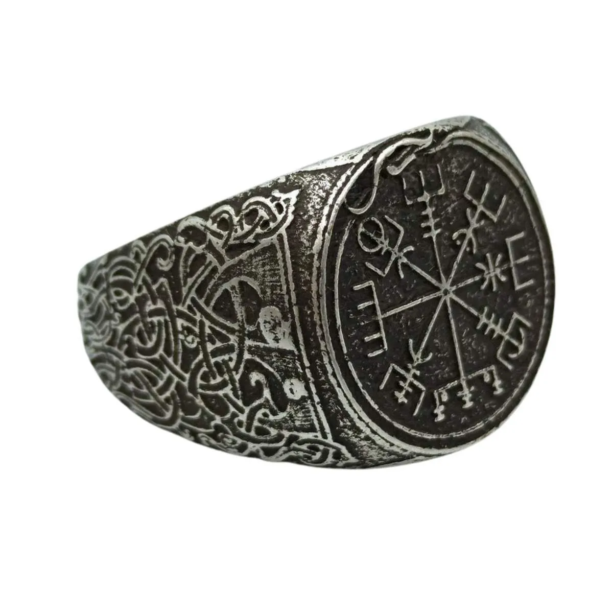 Viking compass signet bronze ring