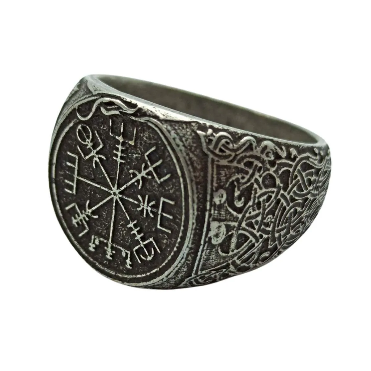 Viking compass signet bronze ring