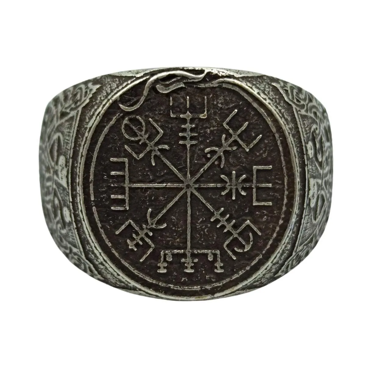 Viking compass signet bronze ring