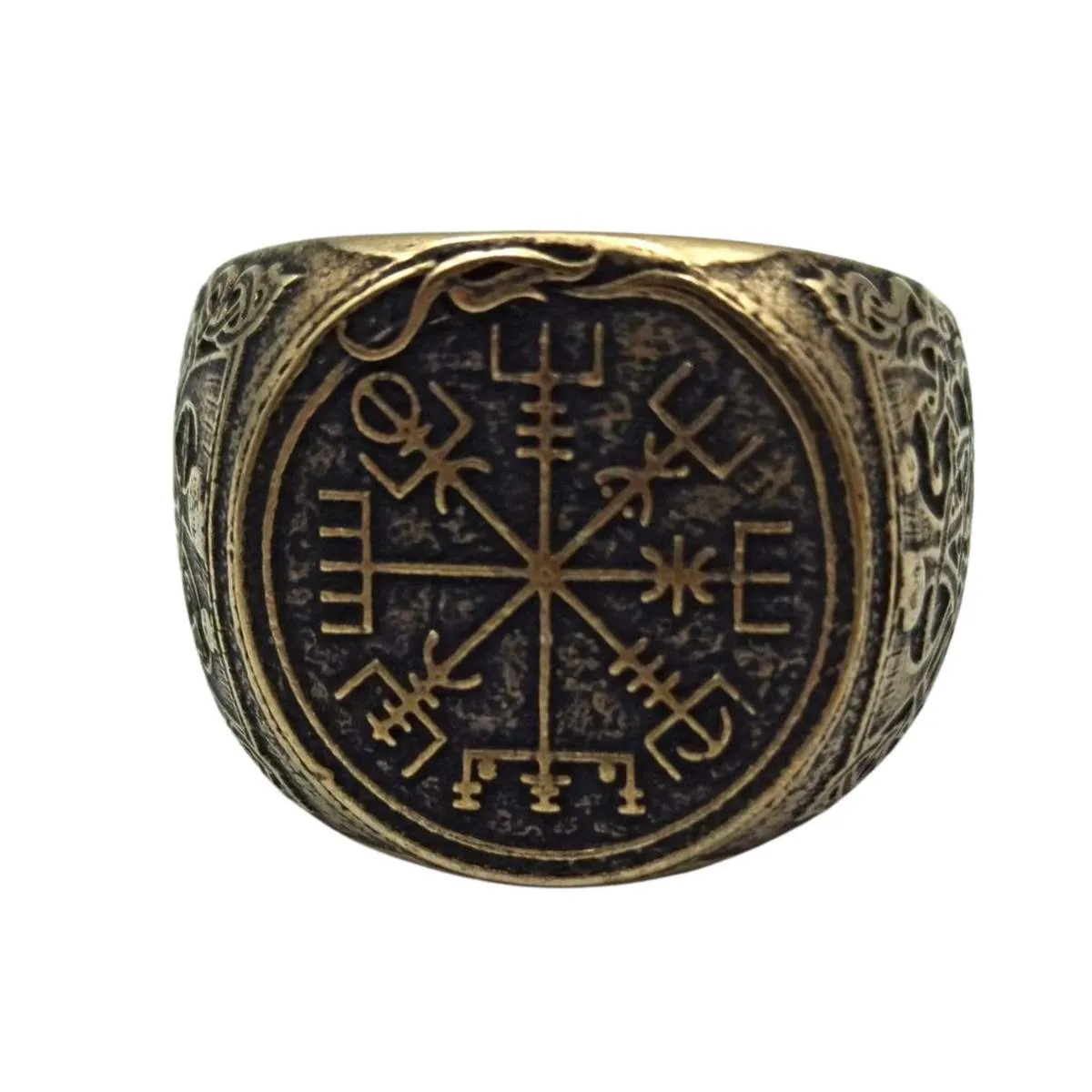 Viking compass signet bronze ring