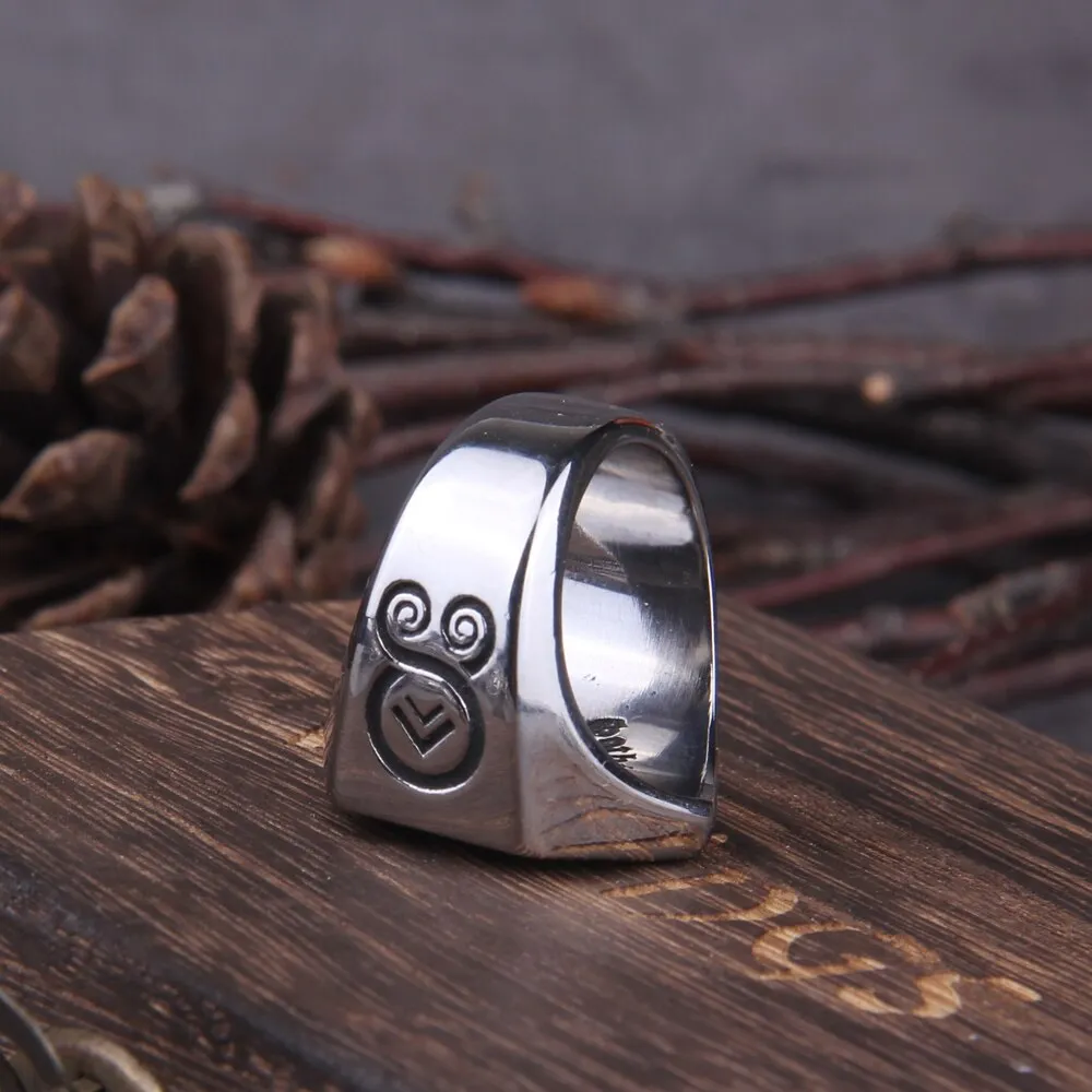 Viking Compass Vegvisir Aegishjalmur Runic Statement Ring Mens Vintage Nordic Viking Totem Odin Biker Rings Jewelry