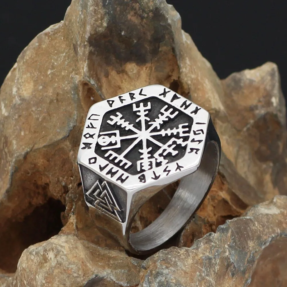 Viking Hexagon Compass Rune Ring
