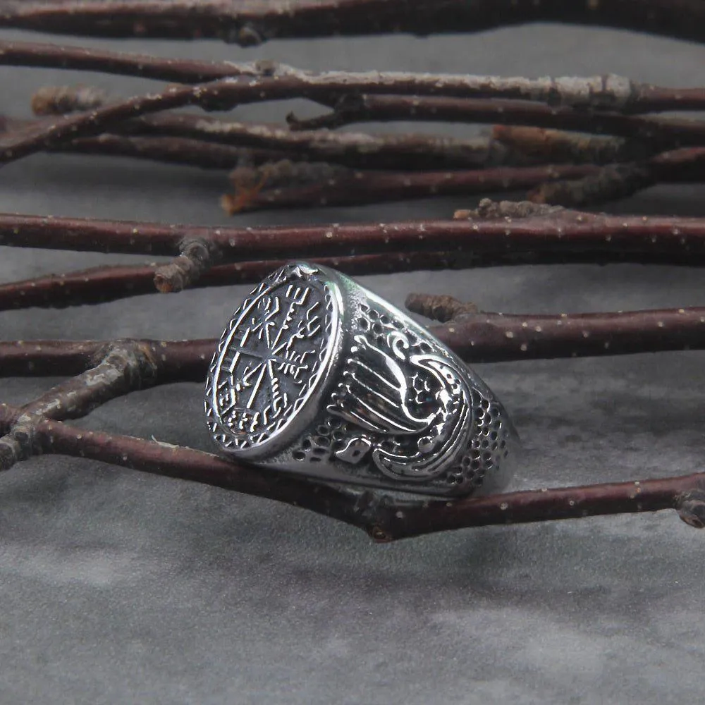 Viking Reaver Ouroboros Viking Compass Vegvisir and Drakkar Signet Ring