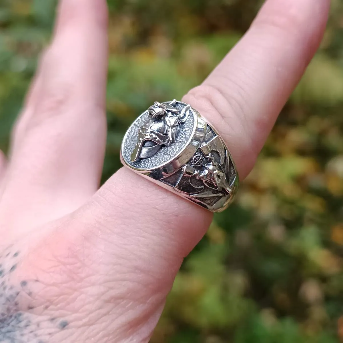 Viking warrior wolf ring from silver