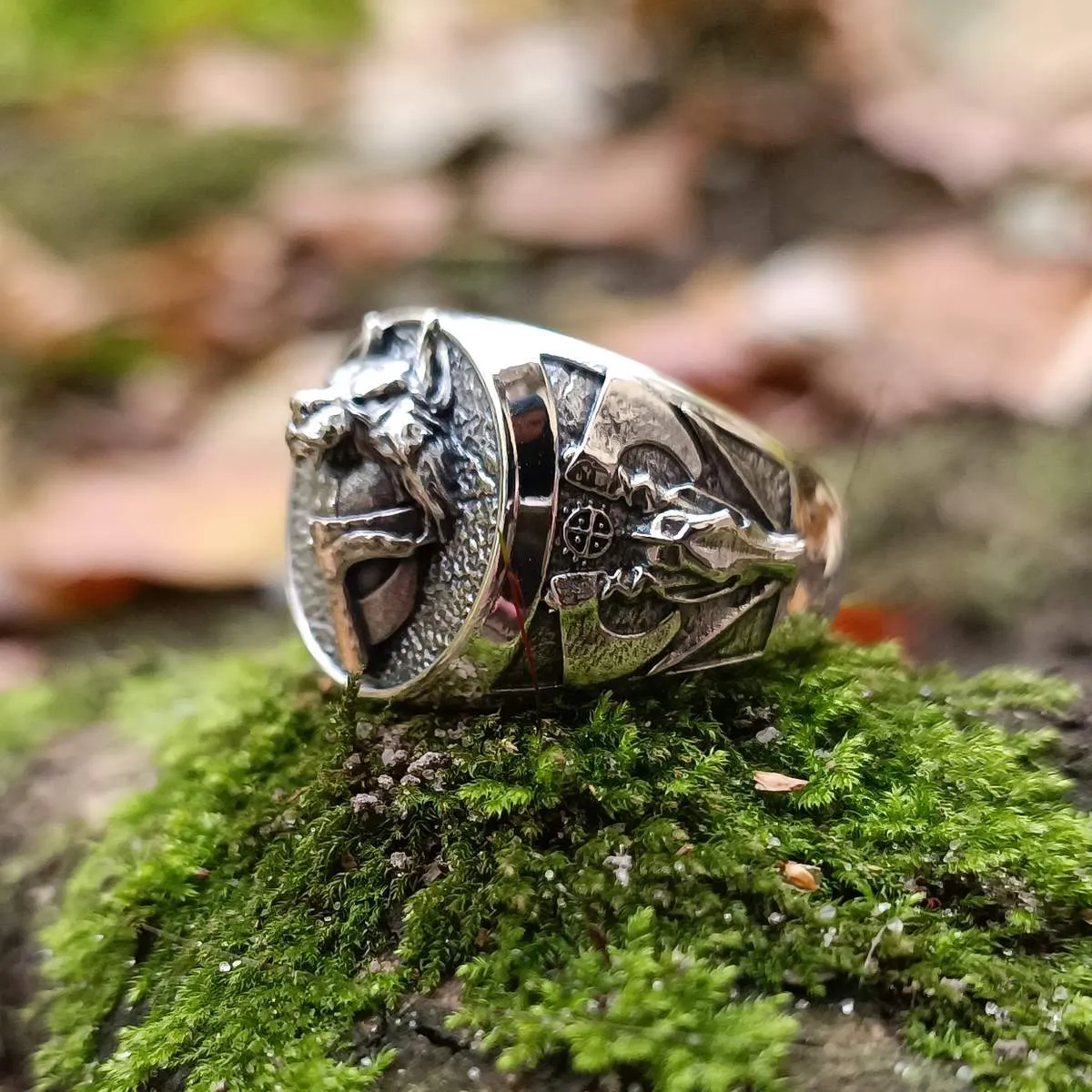 Viking warrior wolf ring from silver