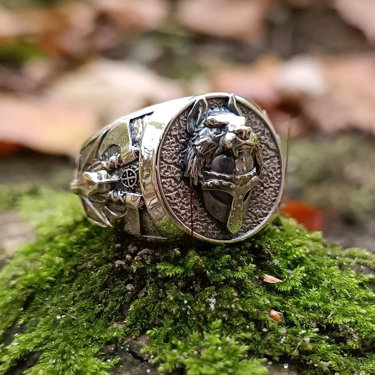 Viking warrior wolf ring from silver