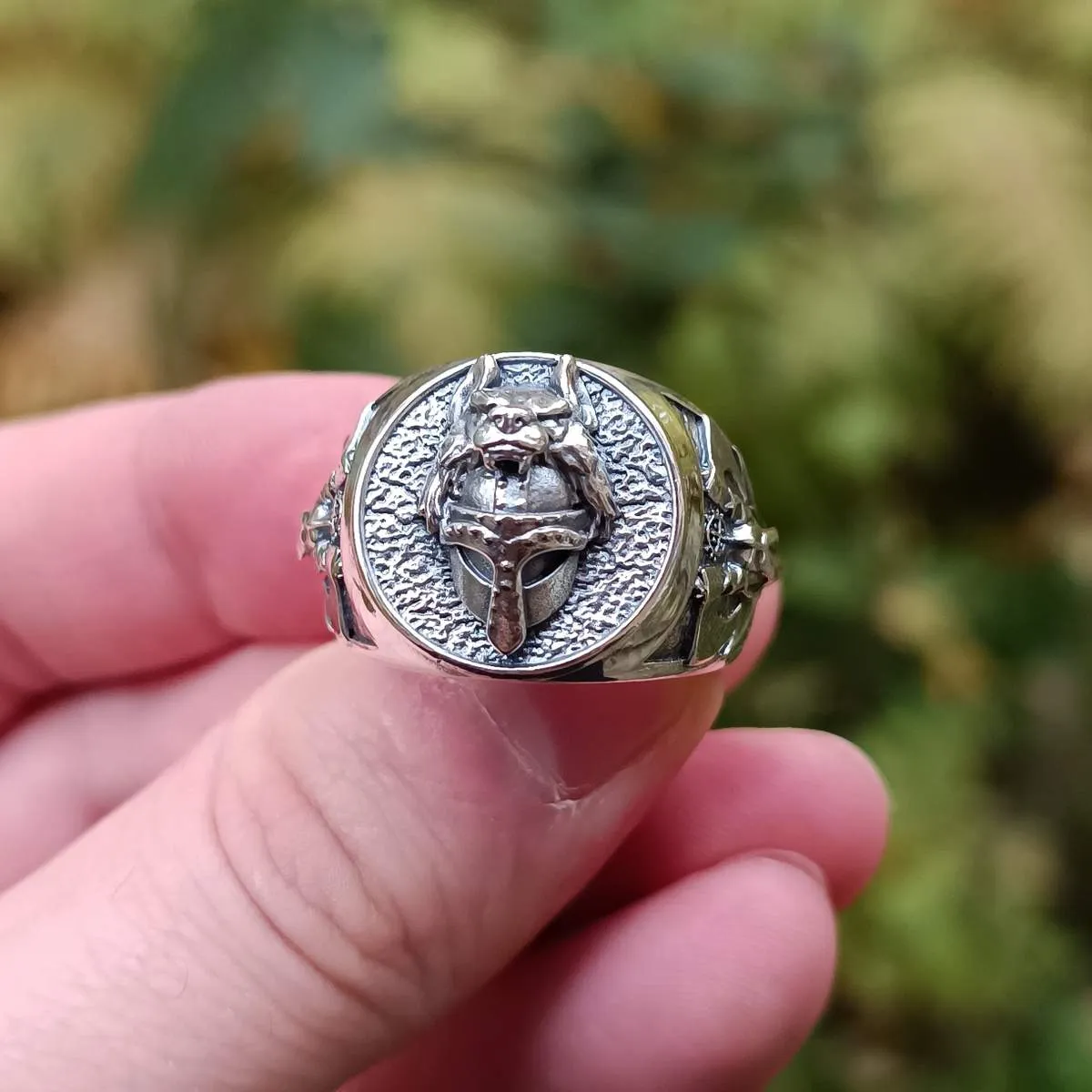 Viking warrior wolf ring from silver