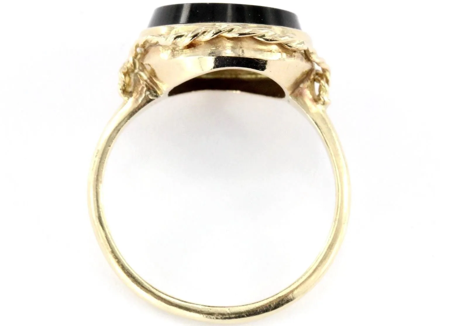 Vintage 14K Gold Carnelian Intaglio Warrior Soldier Cameo Rope Border Ring