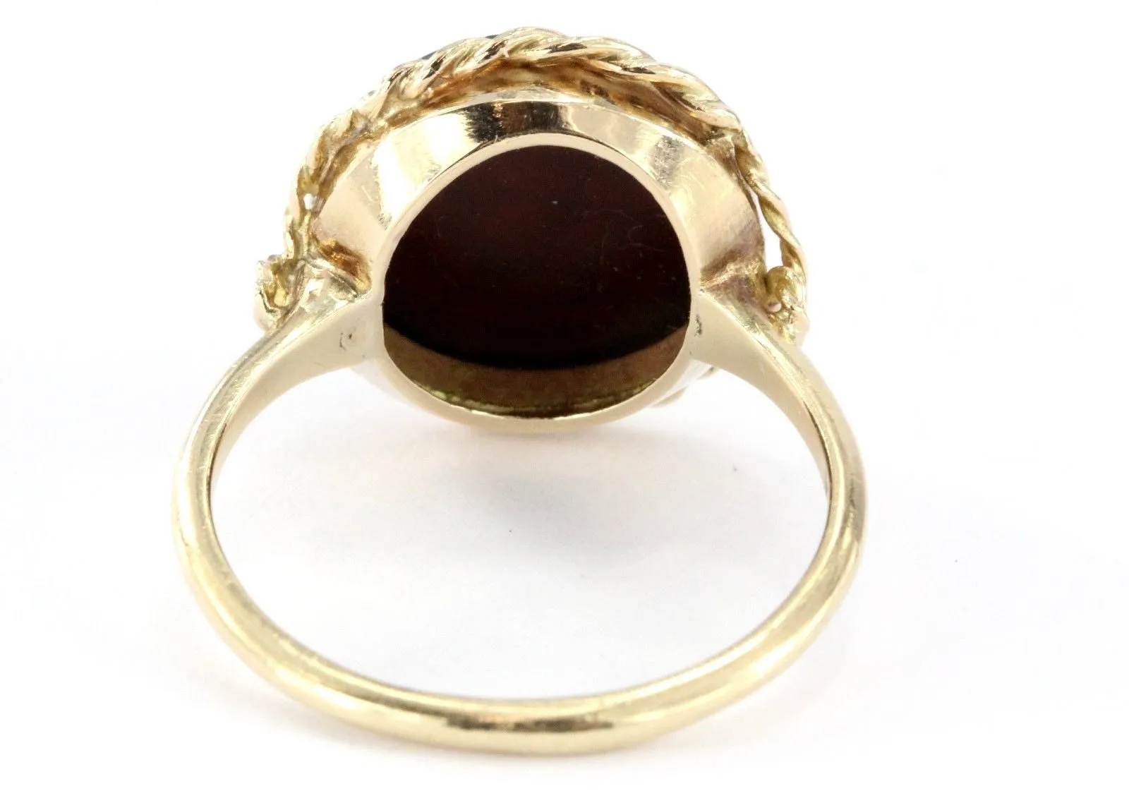 Vintage 14K Gold Carnelian Intaglio Warrior Soldier Cameo Rope Border Ring